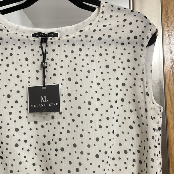 Melanie Lyne black and white polka dot lined blouse with bottom tie size 4 NEW - Picture 4 of 10